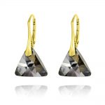 Triangle 16mm Yellow Gold Plated Silver Earrings with Swarovski Crystal - Silver Night