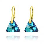 Triangle 16mm Yellow Gold Plated Silver Earrings with Swarovski Crystal - Bermuda Blue