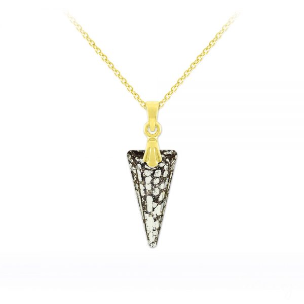 Tiny Spike 18mm Yellow Gold Plated Silver Necklace with Swarovski Crystal - Black Patina