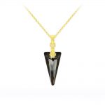 Tiny Spike 18mm Yellow Gold Plated Silver Necklace with Swarovski Crystal - Silver Night