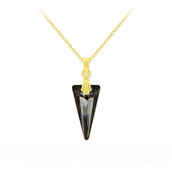 Tiny Spike 18mm Yellow Gold Plated Silver Necklace with Swarovski Crystal - Silver Night