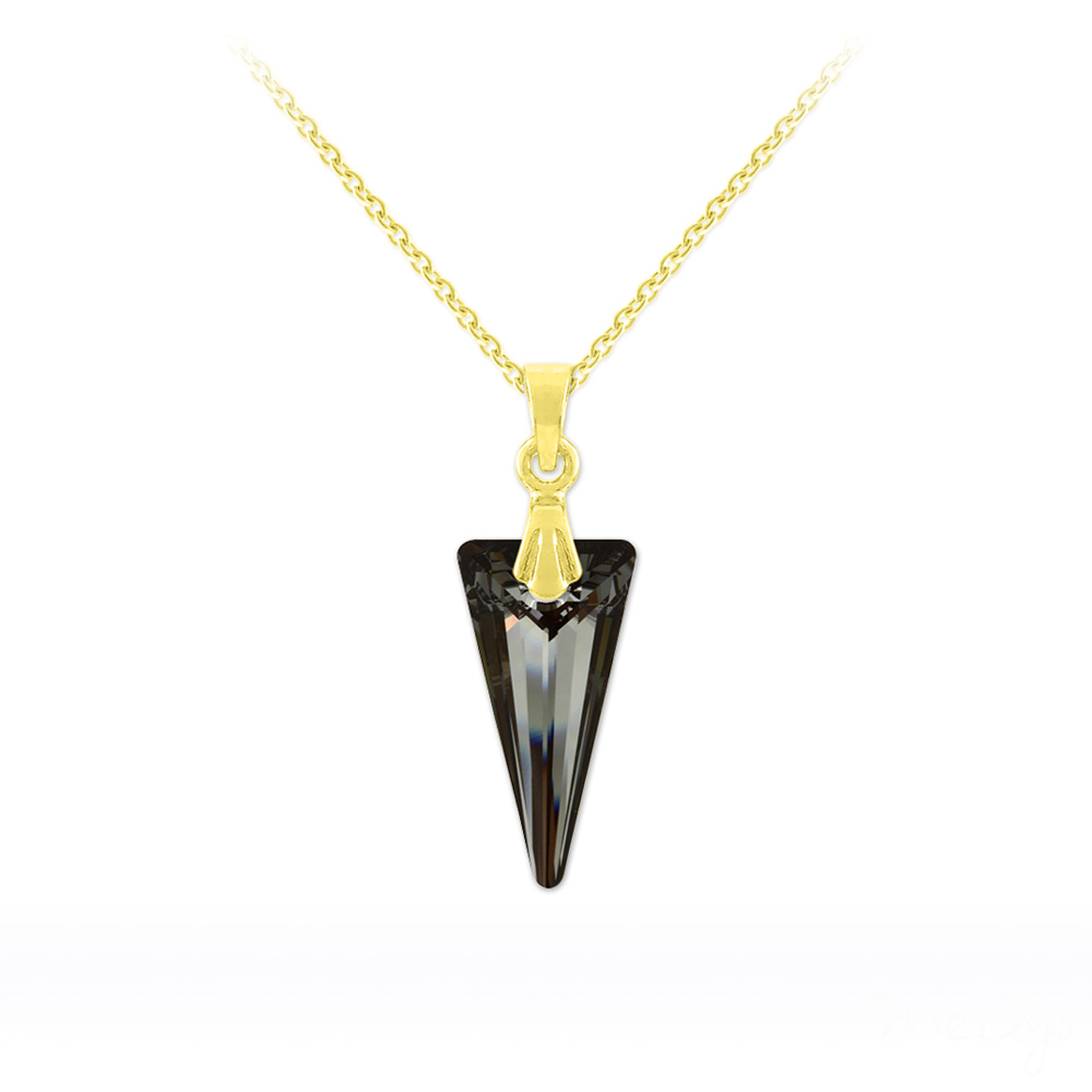 Tiny Spike 18mm Yellow Gold Plated Silver Necklace with Swarovski Crystal - Silver Night