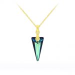 Tiny Spike 18mm Yellow Gold Plated Silver Necklace with Swarovski Crystal - Bermuda Blue