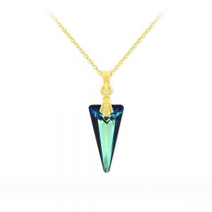 Tiny Spike 18mm Yellow Gold Plated Silver Necklace with Swarovski Crystal - Bermuda Blue