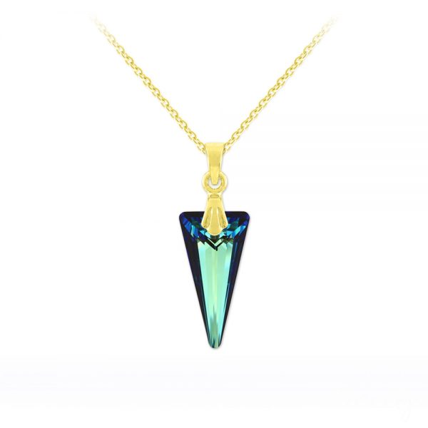 Tiny Spike 18mm Yellow Gold Plated Silver Necklace with Swarovski Crystal - Bermuda Blue