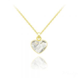 Tiny Heart 10mm Yellow Gold Plated Silver Necklace with Swarovski Crystal White