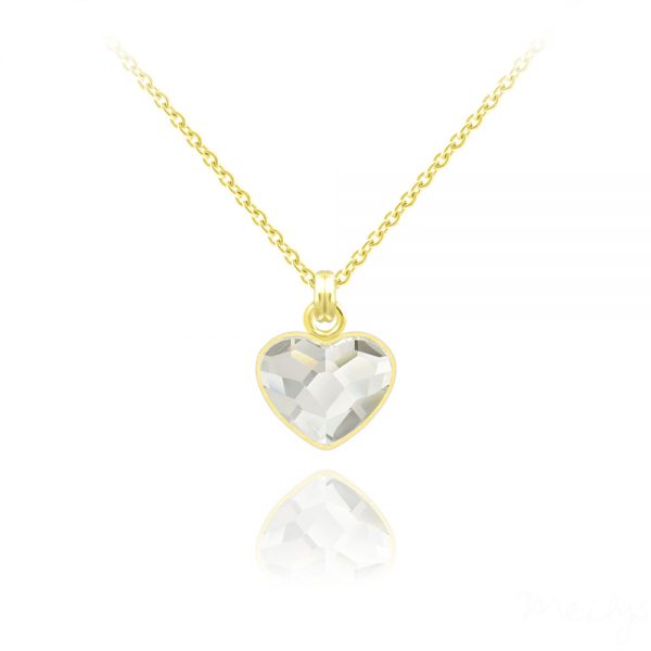 Tiny Heart 10mm Yellow Gold Plated Silver Necklace with Swarovski Crystal White
