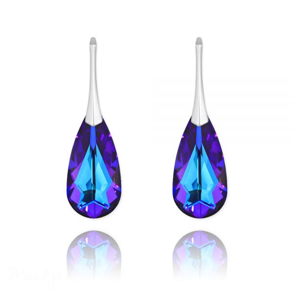 Teardrop 24mm Silver Earrings with Swarovski Crystal Heliotrope