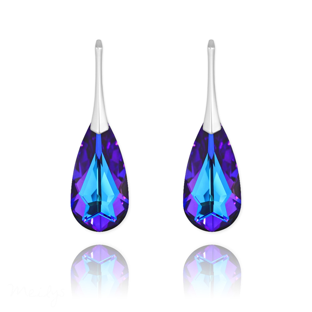 Teardrop 24mm Silver Earrings with Swarovski Crystal Heliotrope