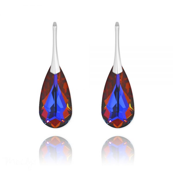 Teardrop 24mm Silver Earrings with Swarovski Crystal Volcano