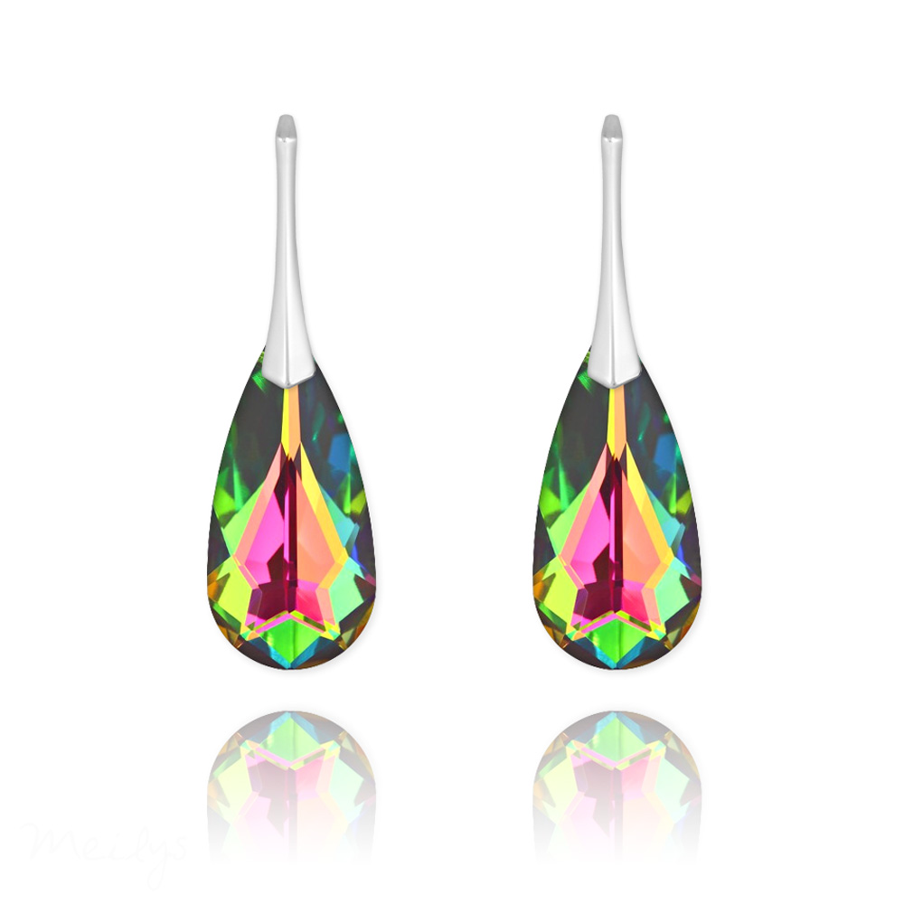 Teardrop 24mm Silver Earrings with Swarovski Crystal Vitrail Medium